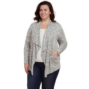 Ady P Womens Size M Space Dye Draped Open Front Cardigan Gray White NWOT